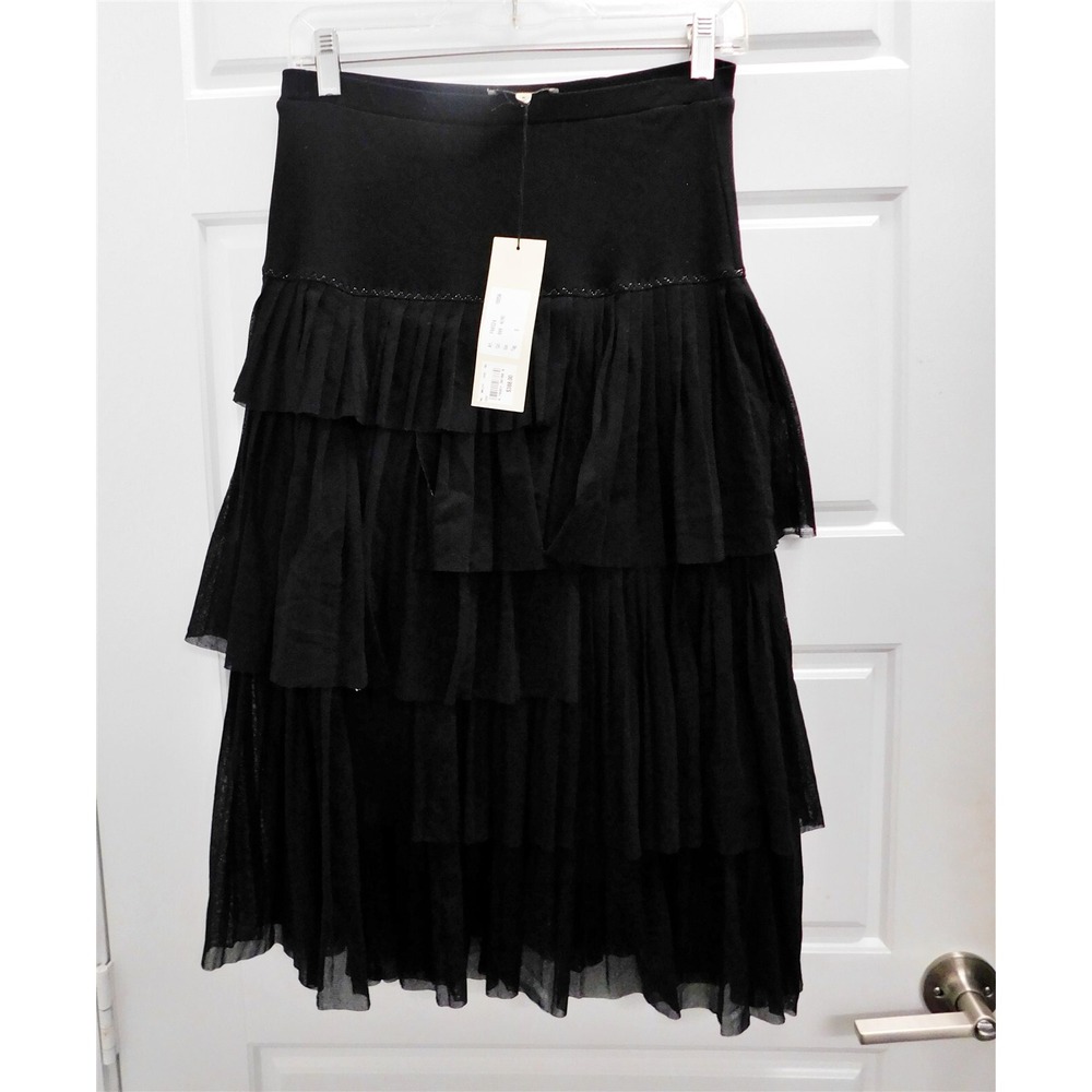 New Fuzzi Black‎ Pleated Tiered Skirt $388rt sz S